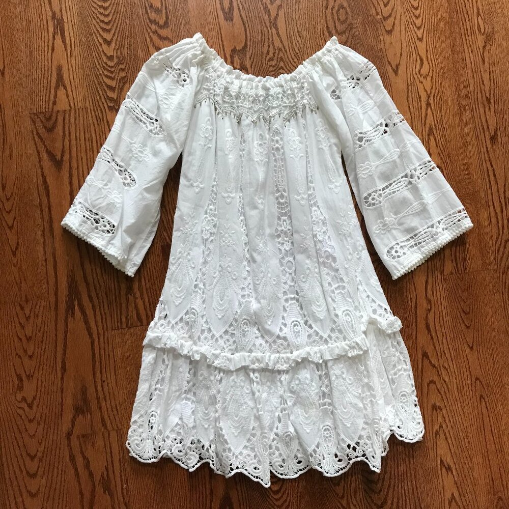 Taj by Sabrina Crippa Mini Dress Womens Small White Eyelet On Off the Shoulders